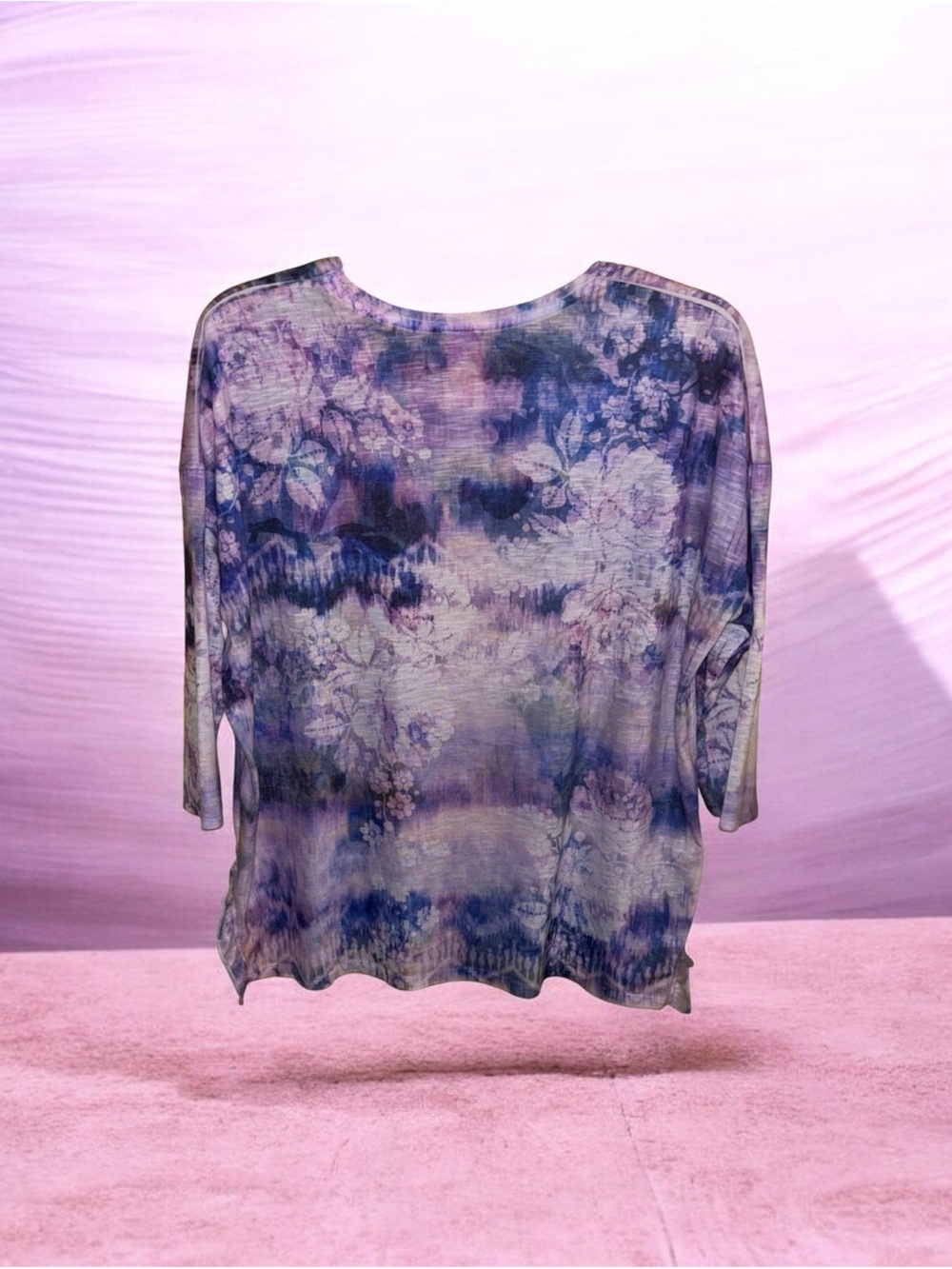 Time and Tru Purple Floral Tie-Dye Long Sleeve Top